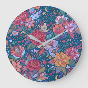 Dunkles florales botanisches Muster mit vintage St Große Wanduhr