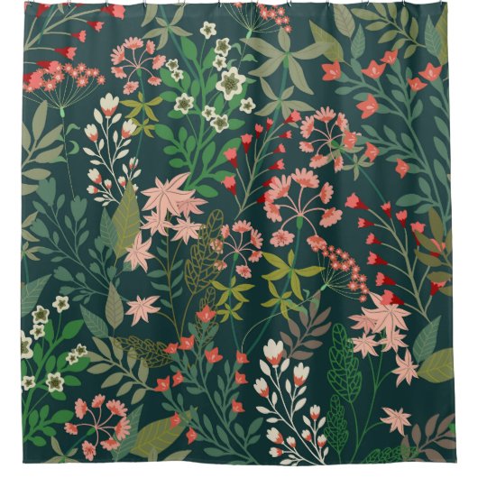 Dunkles florales botanisches nahtloses Muster Duschvorhang (Vorderseite)