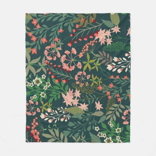Dunkles florales botanisches nahtloses Muster Fleecedecke (Vorderseite)
