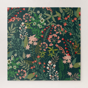 Dunkles florales botanisches nahtloses Muster Puzzle