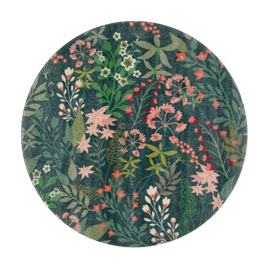 Dunkles florales botanisches nahtloses Muster Schneidebrett (Vorderseite)