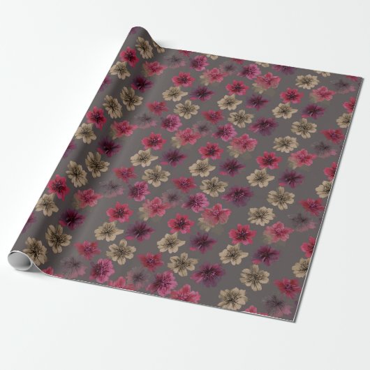 Dunkles florales Frühlingsverpackungspapier Geschenkpapier (Ungerollt)