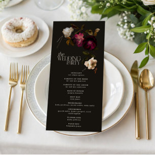 Dunkles florales Hochzeitsprogramm Elegantes Burgu