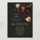 Dunkles florales Hochzeitsprogramm Elegantes Burgu Programm (Vorderseite)