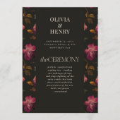 Dunkles florales Hochzeitsprogramm Elegantes Burgu Programm (Vorderseite)