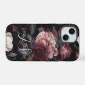 Dunkles florales Monogramm iPhone 15 Hülle (Rückseite (Horizontal))