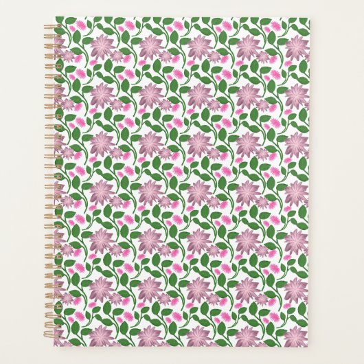 Dunkles florales nahtloses Muster rosa Blumen grün Planer (Vorderseite)