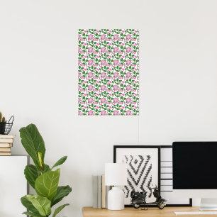 Dunkles florales nahtloses Muster rosa Blumen grün Poster