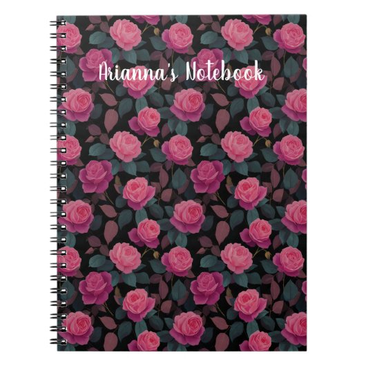 Dunkles Florales Rosa-Rosen-Muster Custom Notizblock (Vorderseite)