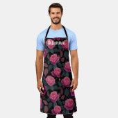 Dunkles Florales Rosa-Rosen-Muster Custom Schürze (Getragen)