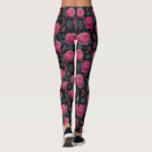 Dunkles florales rosa Rosenmuster Leggings (Rückseite)