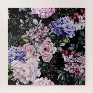 Dunkles florales Wasserfarben-Nahtloses Design Puzzle