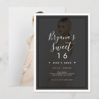 Dunkles Foto Tint Overlay Border Modernes Sweet 16 Einladung