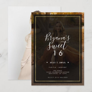 Dunkles Foto Tint Overlay Gold Modernes Sweet 16 Einladung
