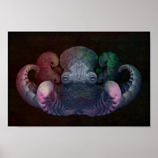 Dunkles Fraktal Curly Octopus Composite Art Poster (Vorne)