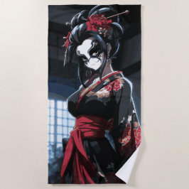 Dunkles Geisha-Porträt japanische gothische Kunst Strandtuch