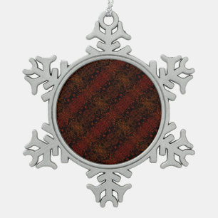Dunkles gestreiftes burgunder Muster Schneeflocken Zinn-Ornament