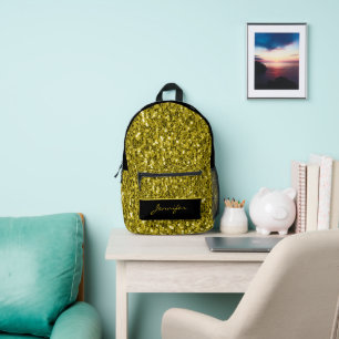 Dunkles Gold glitzert funkelt schwarz Benutzerdefi Bedruckter Rucksack