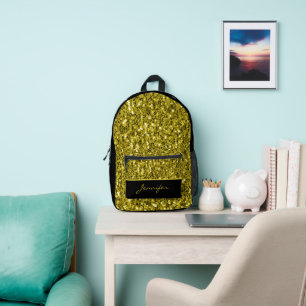 Dunkles Gold glitzert funkelt schwarz Benutzerdefi Bedruckter Rucksack