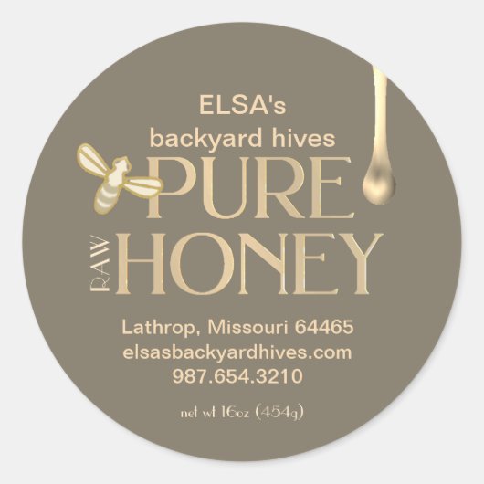 Dunkles Gold Honey Label Perlized Honig Tropfen un Runder Aufkleber (Vorderseite)