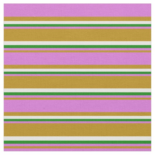 Dunkles Goldenrod, Orchid, Grün & Weiß Muster Stoff (Nahaufnahme)