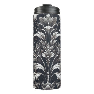 Dunkles Gothic-Fett Ornamental-Blumenmuster  Thermosbecher