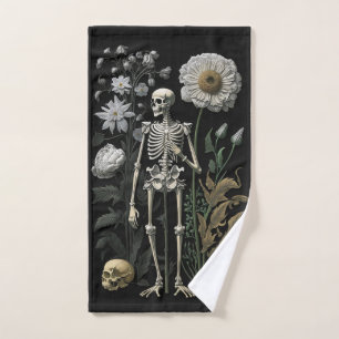 Dunkles Gothic-Halloween Vintage-Floral-Skelett Handtuch