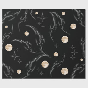 Dunkles Gothic-Mond- und Stern-Verpackungspapier Geschenkpapier