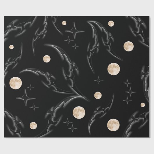 Dunkles Gothic-Mond- und Stern-Verpackungspapier Geschenkpapier (Flach)