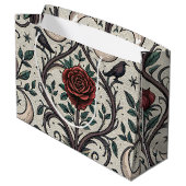 Dunkles Gothic-Rosen-Muster (1) Große Geschenktüte (Rückseite Schrägansicht)