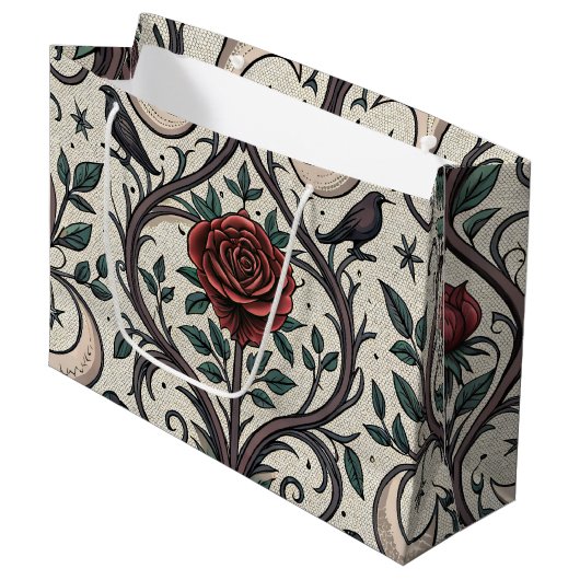 Dunkles Gothic-Rosen-Muster (1) Große Geschenktüte (Vorderseite Schrägansicht)