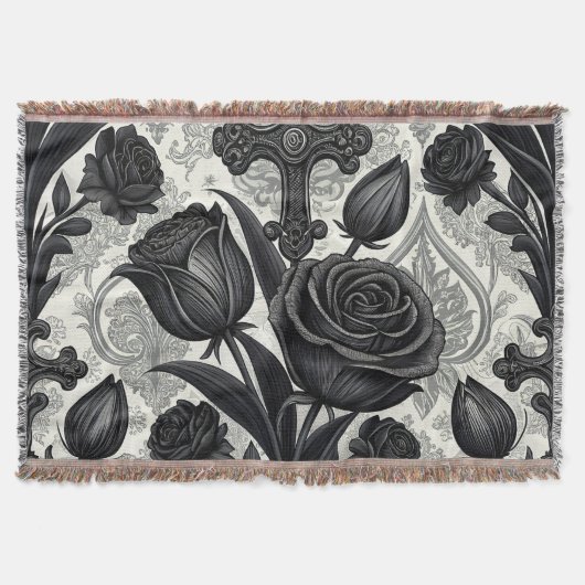 Dunkles Gothic-Rosen-Muster (2) Decke (Vorderseite)