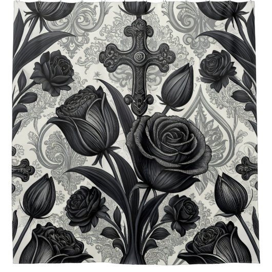 Dunkles Gothic-Rosen-Muster (2) Duschvorhang (Vorderseite)