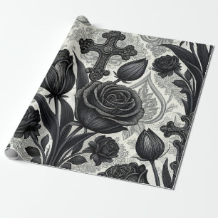 Dunkles Gothic-Rosen-Muster (2) Geschenkpapier