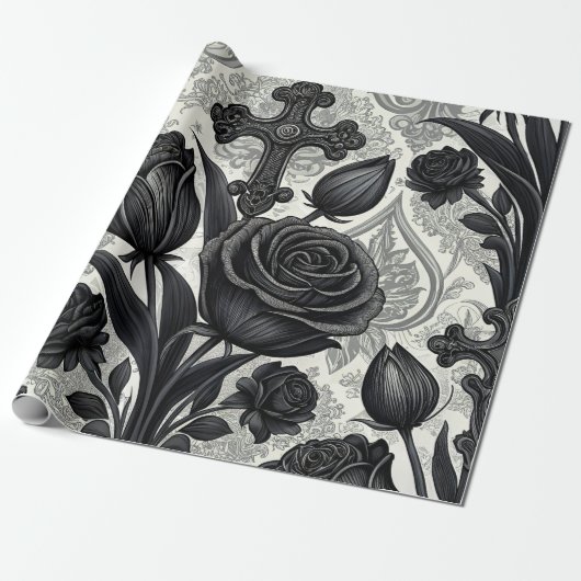 Dunkles Gothic-Rosen-Muster (2) Geschenkpapier (Ungerollt)