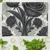 Dunkles Gothic-Rosen-Muster (2) Geschirrtuch (Gefaltet)