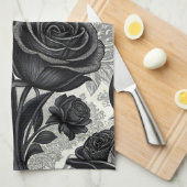 Dunkles Gothic-Rosen-Muster (2) Geschirrtuch (Viertel Falte)