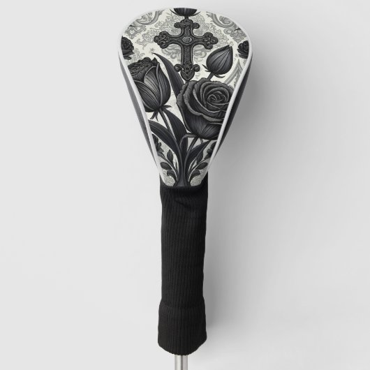 Dunkles Gothic-Rosen-Muster (2) Golf Headcover (Vorderseite)