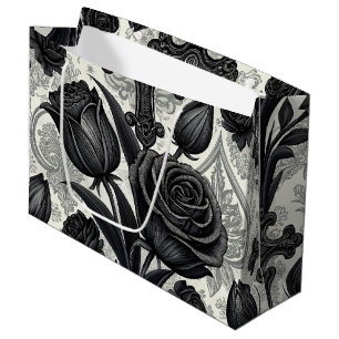 Dunkles Gothic-Rosen-Muster (2) Große Geschenktüte