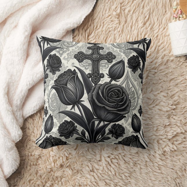Dunkles Gothic-Rosen-Muster (2) Kissen (Decke)