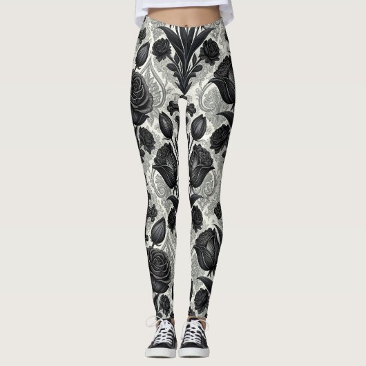 Dunkles Gothic-Rosen-Muster (2) Leggings (Vorderseite)