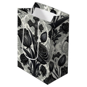 Dunkles Gothic-Rosen-Muster (2) Mittlere Geschenktüte