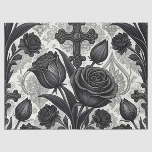 Dunkles Gothic-Rosen-Muster (2) Seidenpapier (Vorderseite)