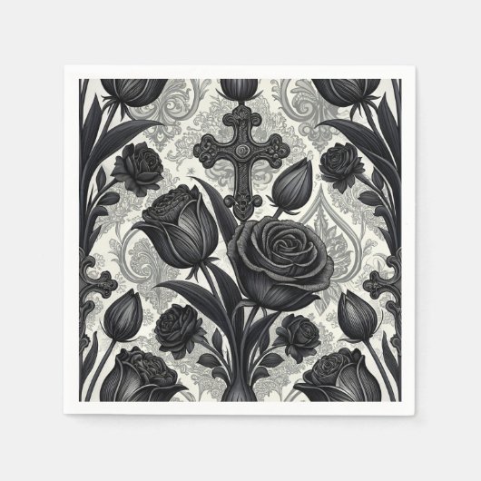 Dunkles Gothic-Rosen-Muster (2) Serviette (Vorderseite)