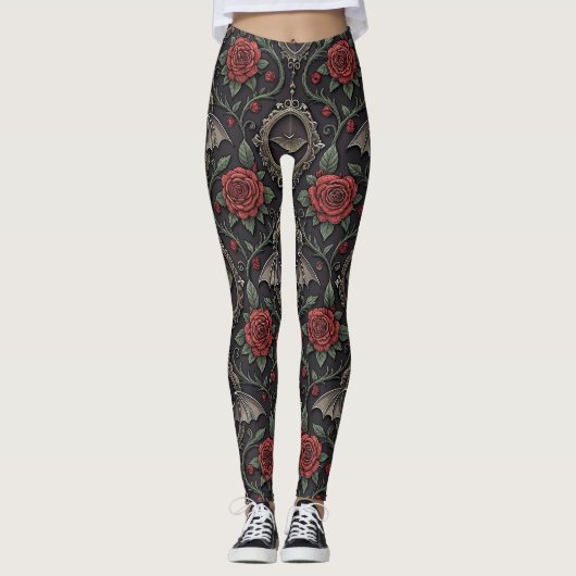 Dunkles Gothic-Rosenmuster (4) Leggings (Vorderseite)