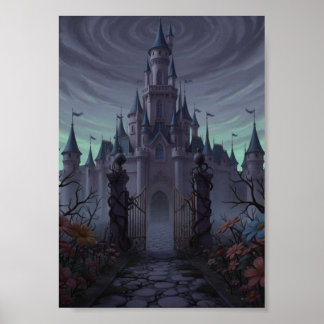 Dunkles Gothic Spukschloss Eisentore Nebelplakat Poster