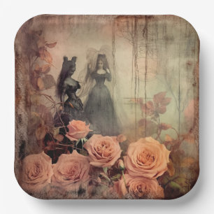 Dunkles Gothic-Victorian-Rosenporträt Pappteller
