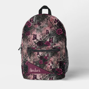 Dunkles gotisches Blumen- und Schmetterlingsmuster Bedruckter Rucksack