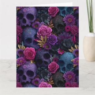Dunkles gotisches florales Totenkopf-Nahtlosmuster Karte