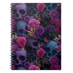 Dunkles gotisches florales Totenkopf-Nahtlosmuster Notizblock